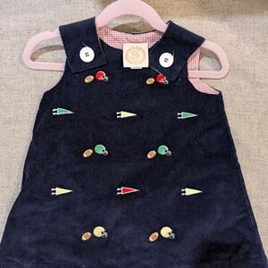 The Beaufort Bonnet Company Navy Corduroy Dress with Colorful Embroidery